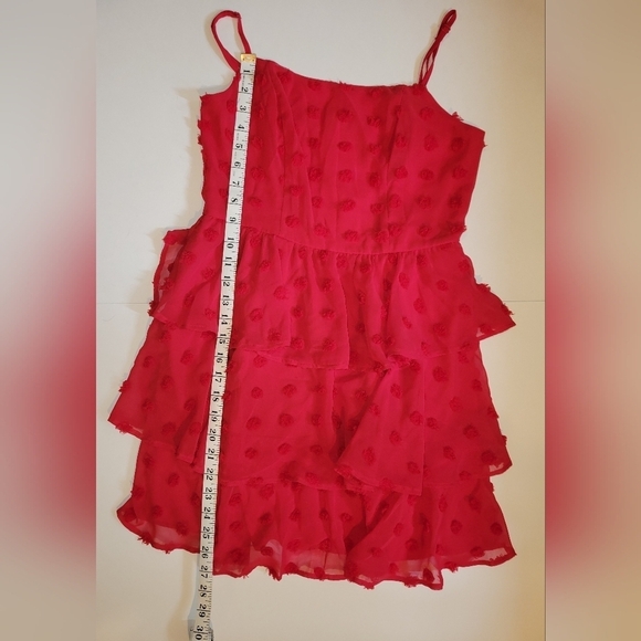 Francescas Blue Rain Gavin Large Clip Dot Red Ruffle Tiered Mini Dress - Picture 6 of 16